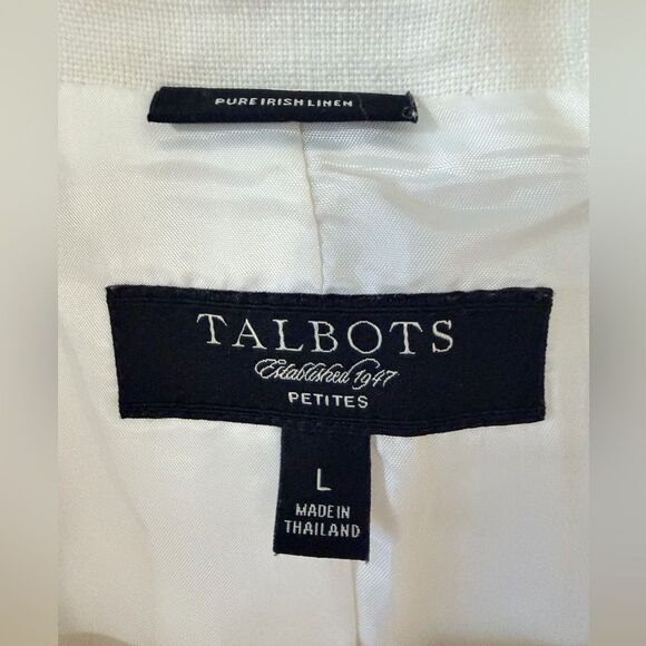 Talbots 100% Irish Linen White Blazer Open Front Jacket Size Large - Picture 3 of 6